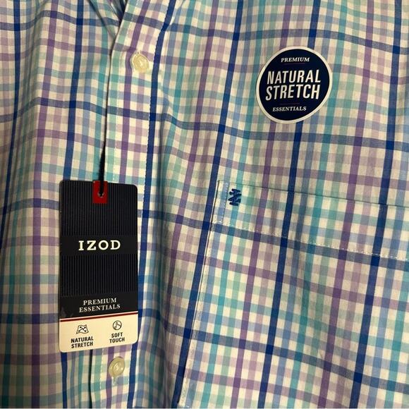 Izod Purple Blue Check Plaid Long Sleeve Collared Button Down Shirt NEW - Picture 3 of 7